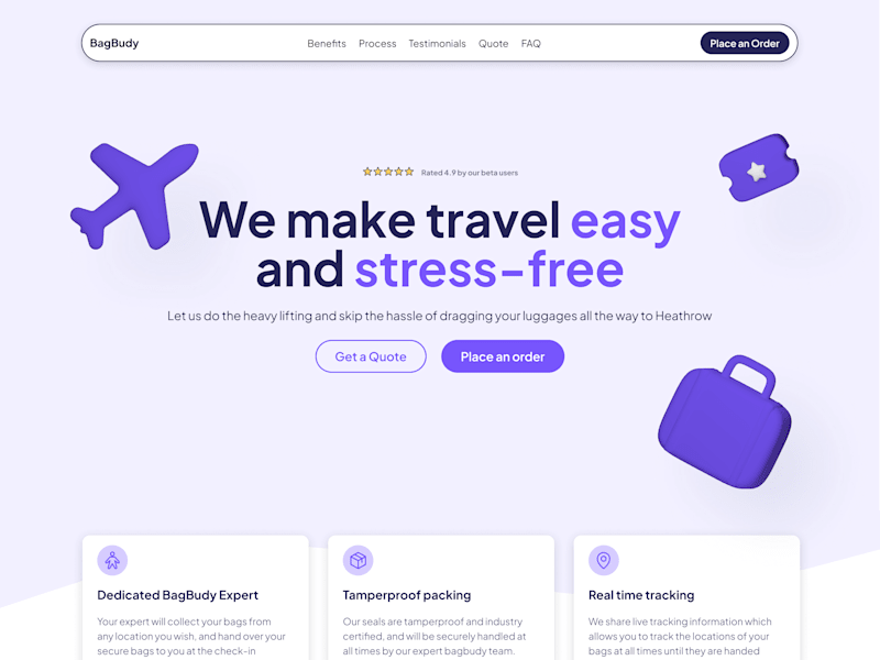 Cover image for BagBudy - Landing Page + Mobile App Design