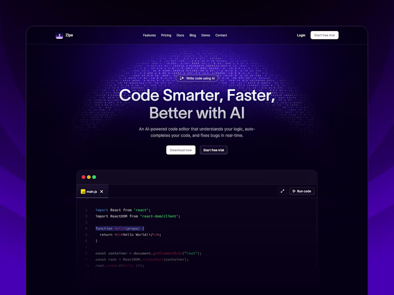 Cover image for Hero design for the AI code assitant website
