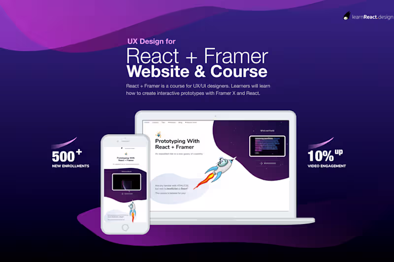 Cover image for UX DESIGN: REACT+FRAMER WEBSITE & COURSE