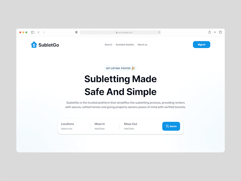 Cover image for SubletGo - Landing Page UI UX Design