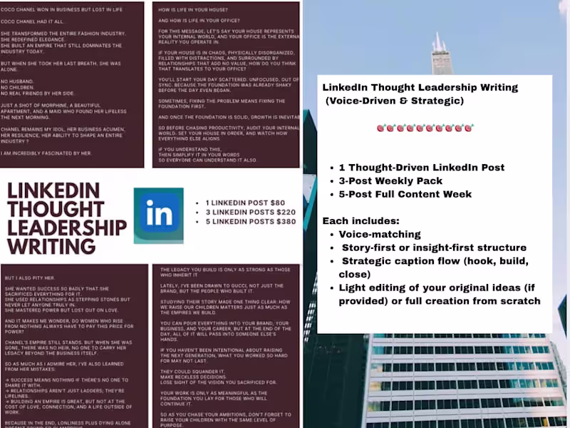 Cover image for LinkedIn Thought Leadership Writing (Voice-Driven & Strategic)