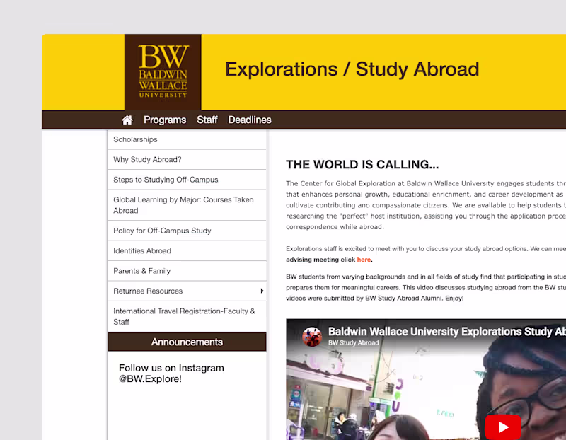 Cover image for Baldwin Wallace Study Abroad Website UX Research