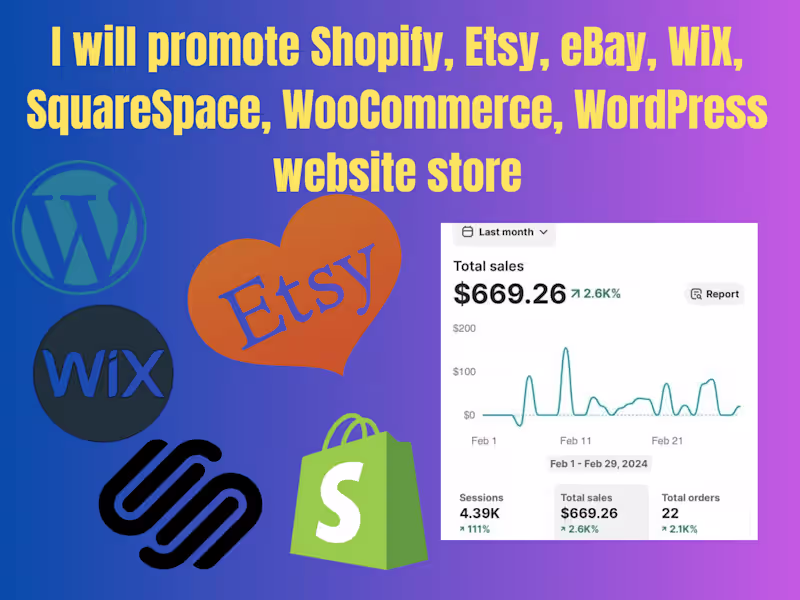 Cover image for I will promote Shopify Etsy eBay Amazon WiX SquareSpace store