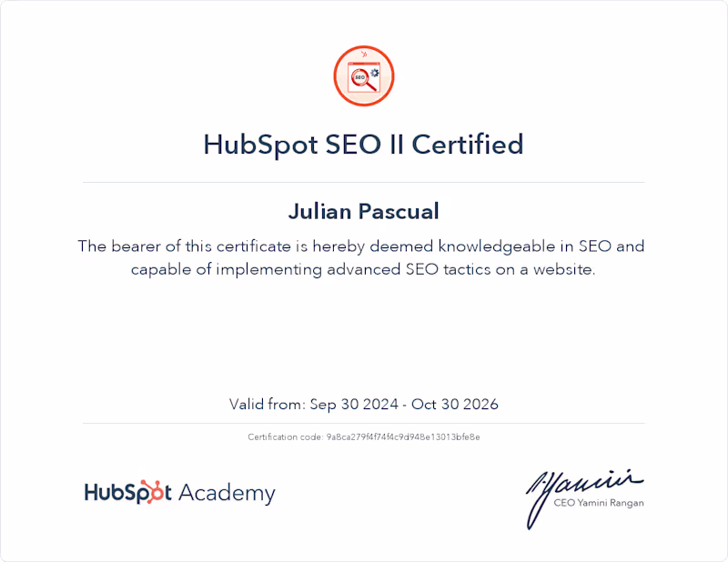 Cover image for HubSpot SEO II Certification