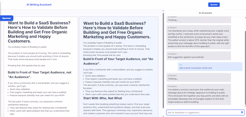 Cover image for AI Writing Assistant Workflow Development
