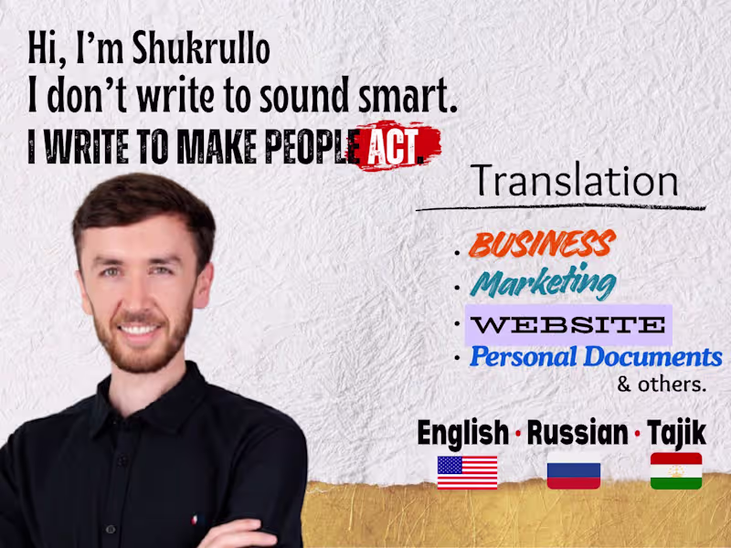 Cover image for English, Russian & Tajik Translation — Fast & Human Quality