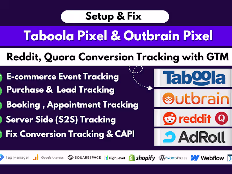 Cover image for setup pixel taboolaoutbrain Reddit quora conversion tracking GTM