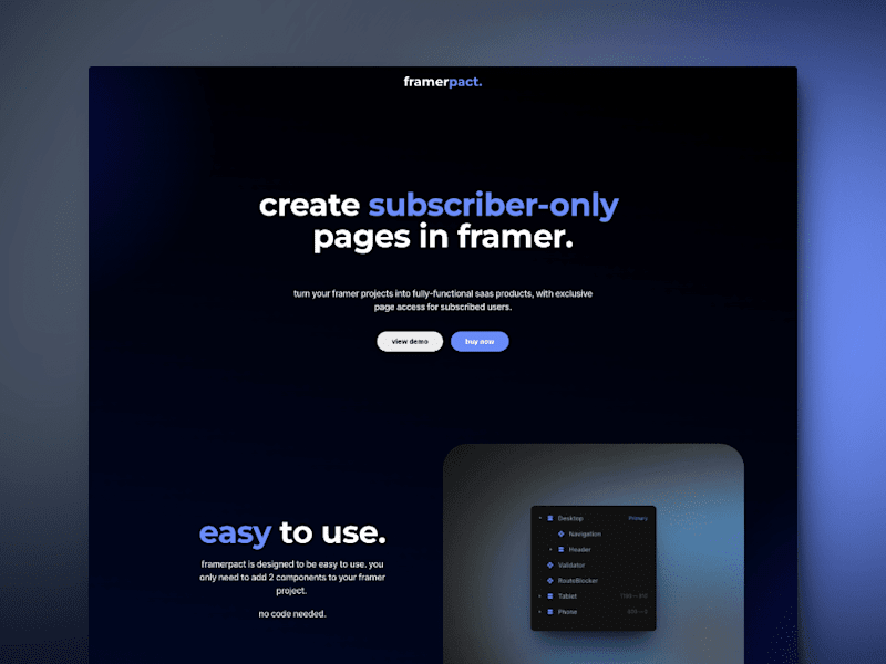 Cover image for framerpact. - create subscriber-only 
pages in framer.