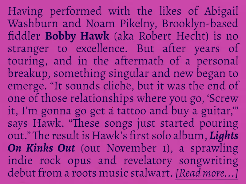 Cover image for Artist Bio: Bobby Hawk - Lights On Kinks Out (2020)