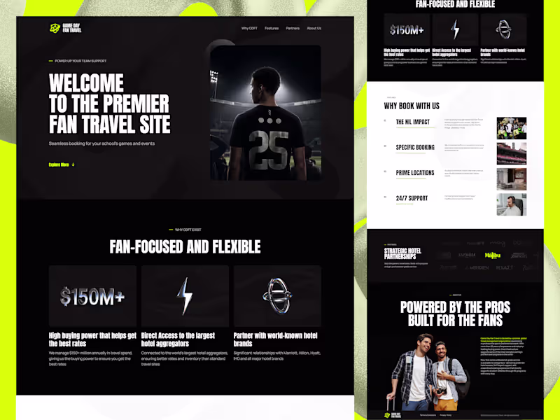 Cover image for Landing Page Design for Game Day Fan Travel