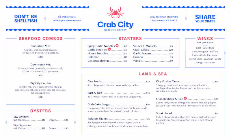 Cover image for Crab City Restaurant Menu Design