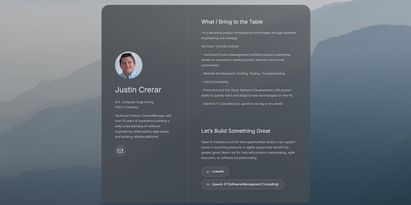 Cover image for Justin Crerar Landing Page