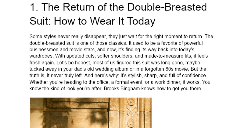 Cover image for Engaging Blog Posts for Brooks Bingham Menswear