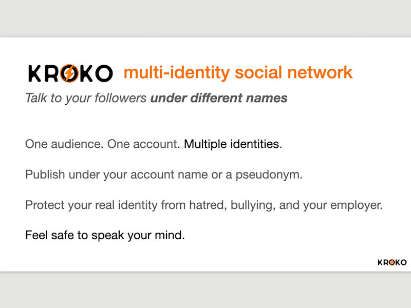 Cover image for A pitch deck for the multi-identity social network Kroko