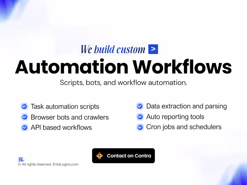 Cover image for Automation Workflows and Scripted Bots Development