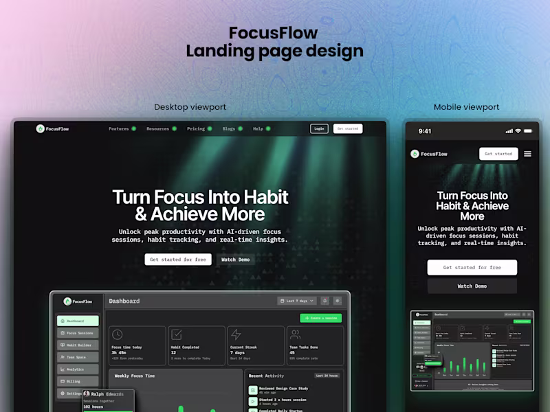 Cover image for FocusFlow Landing Page Design