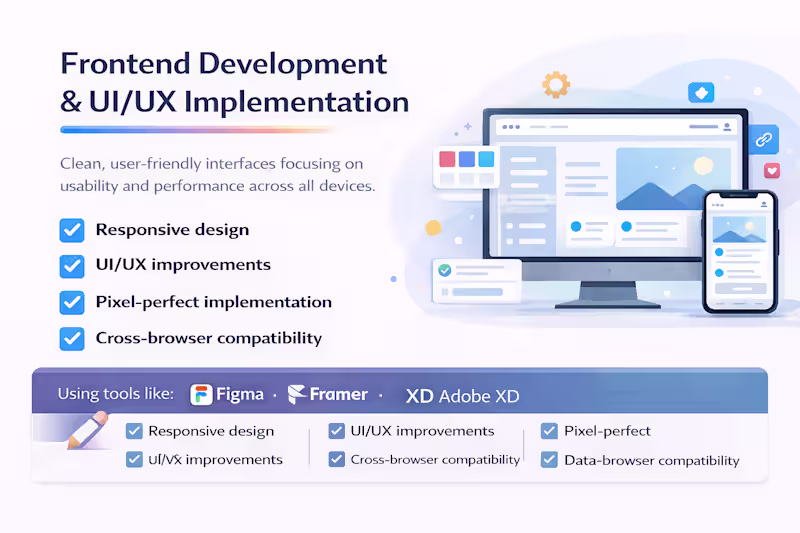 Cover image for Frontend Development & UI/UX (Figma, Webflow, Framer, Adobe XD)