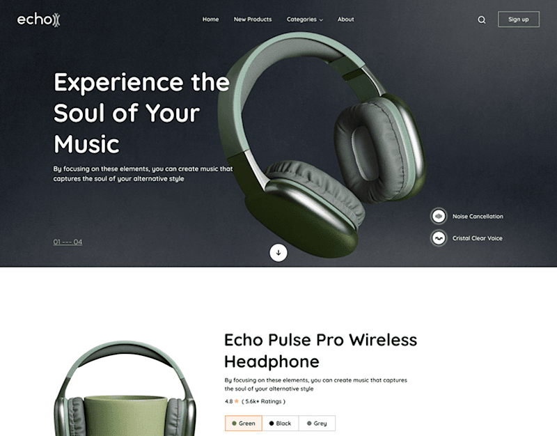 Cover image for Echo, a headphone e-com website :: Behance