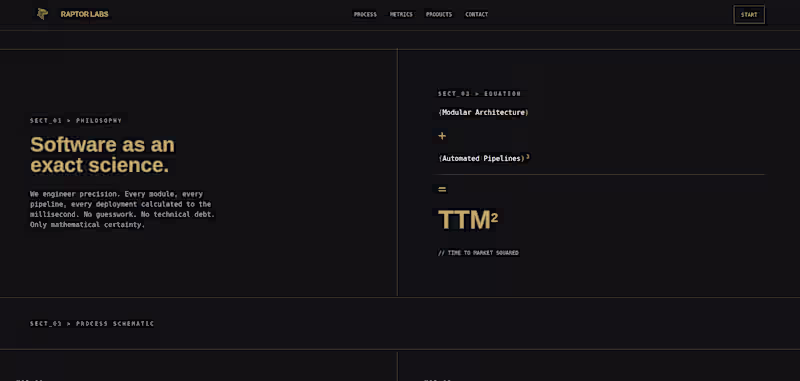 Cover image for Raptor Labs is a dark, futuristic landing page for a SaaS de...