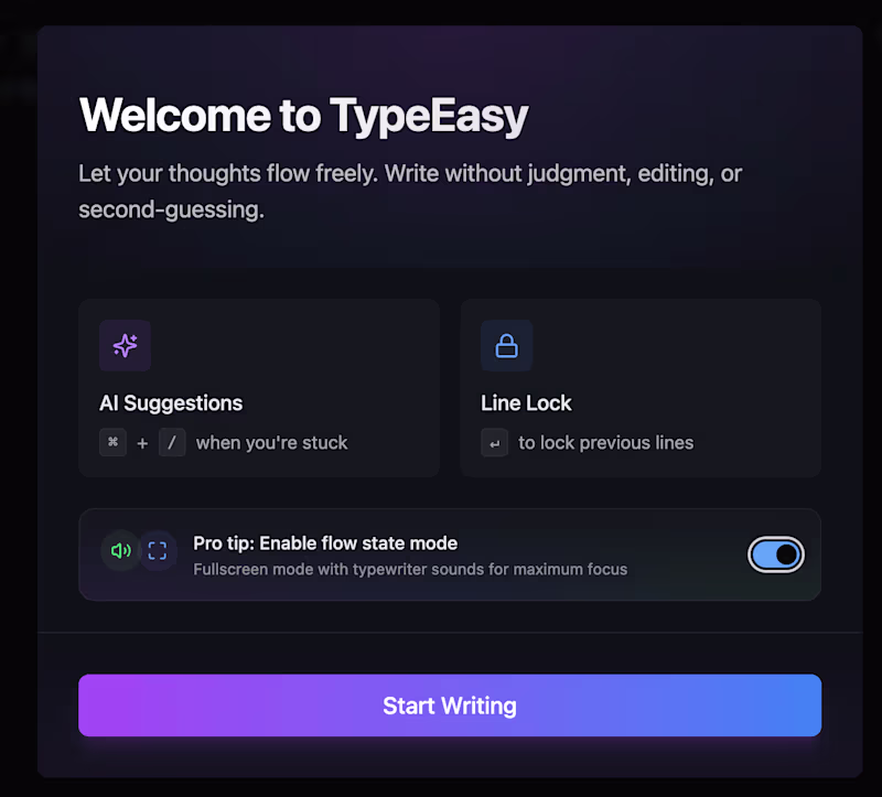 Cover image for TypeEasy - Distraction Free AI Powered Writing