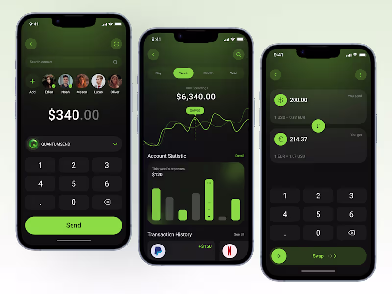 Cover image for QuantumSend Mobile  Secure Fintech Wallet App UI Concept Design