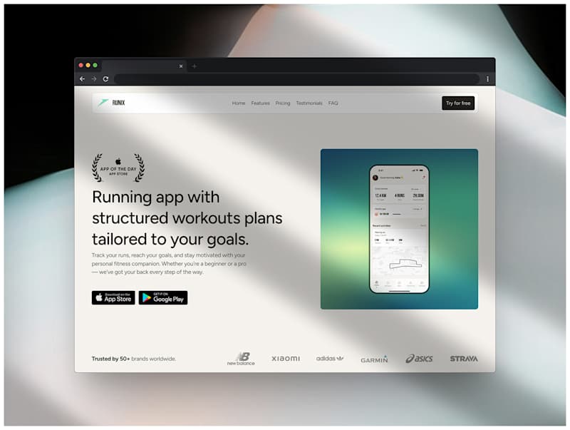 Cover image for Runix - Mobile app landing page | Framer template