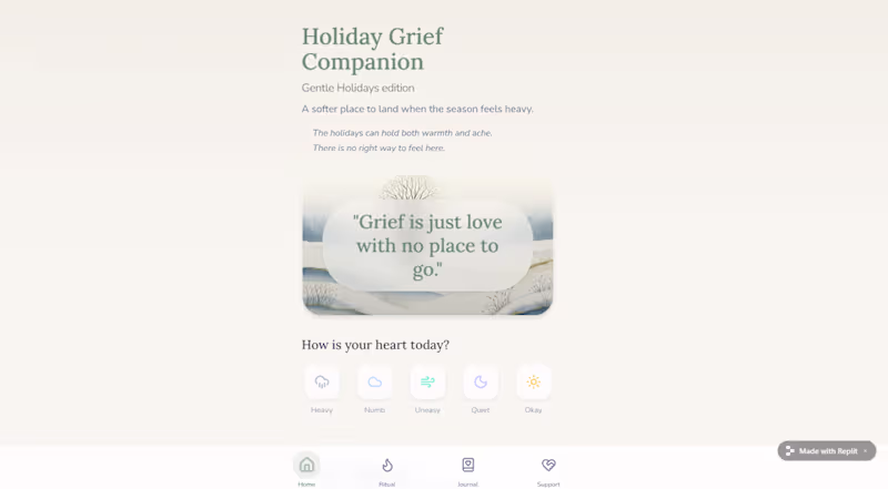 Cover image for 🌲 Holiday Grief Companion — UX prototype I designed a gentl...