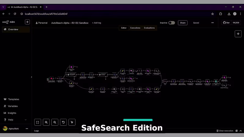 Cover image for AutoReach Gemini – SafeSearch YouTube Automation Workflow