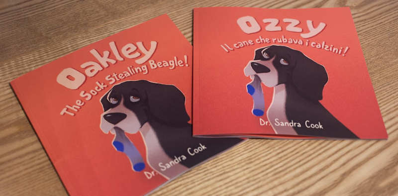 Cover image for "Oakley - The Sock Stealing Beagle" (Book Translation)