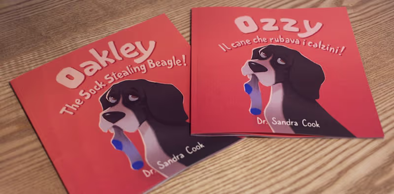 Cover image for "Oakley - The Sock Stealing Beagle" (Book Translation)