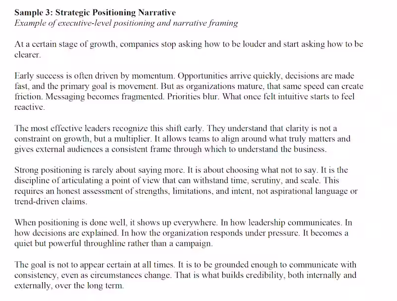 Cover image for This sample reflects executive-level narrative