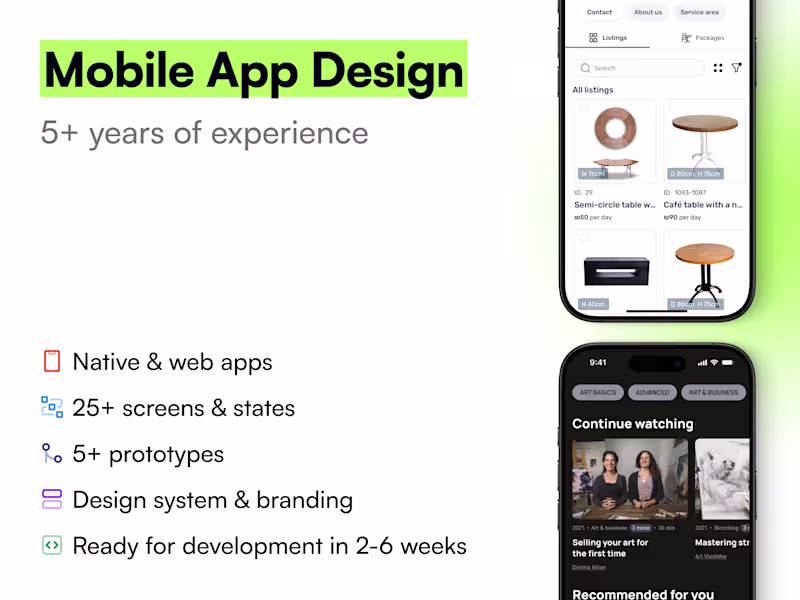 Cover image for Mobile app design (Web, iOS, Android)