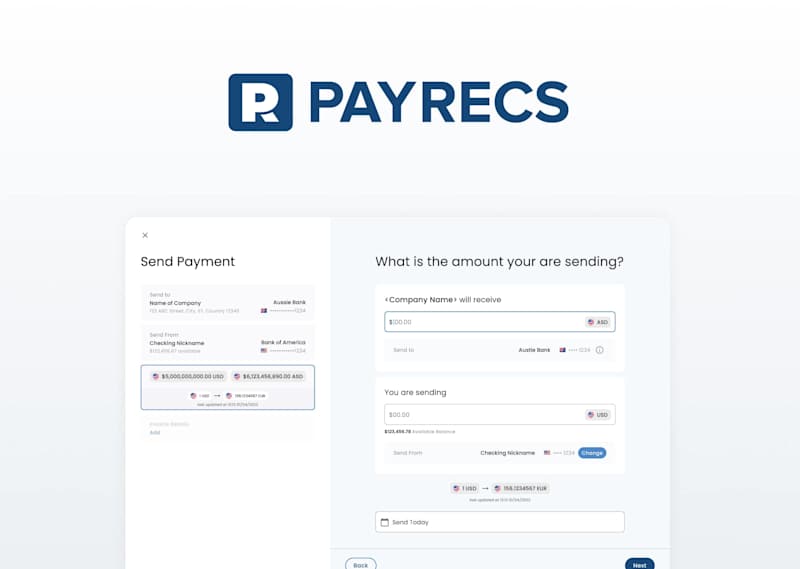 Cover image for PayRecs | UI/UX Design for international fintech startup