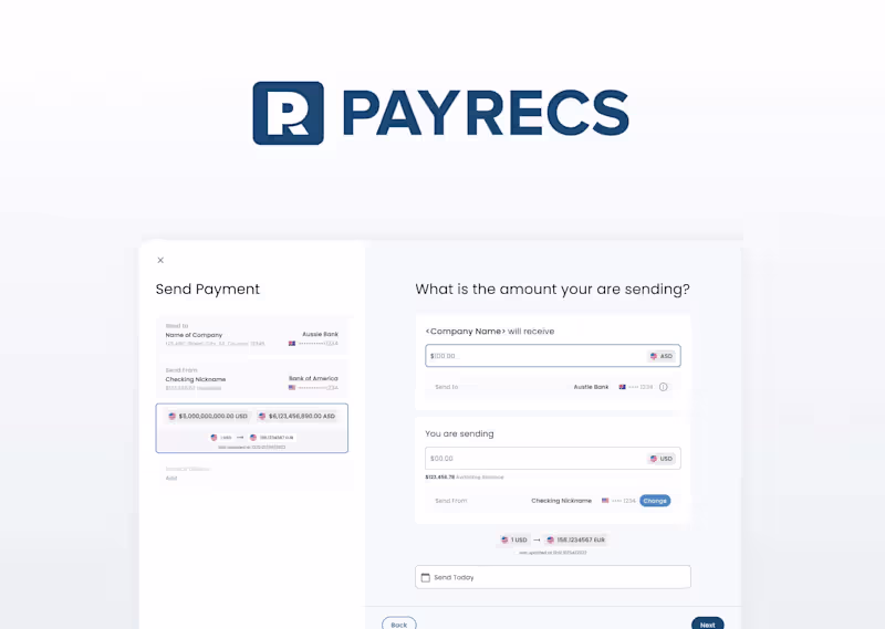 Cover image for PayRecs | UI/UX Design for international fintech startup