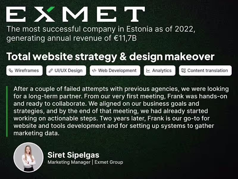 Cover image for Web Design & Development for €11B+ ARR business Exmet Group

