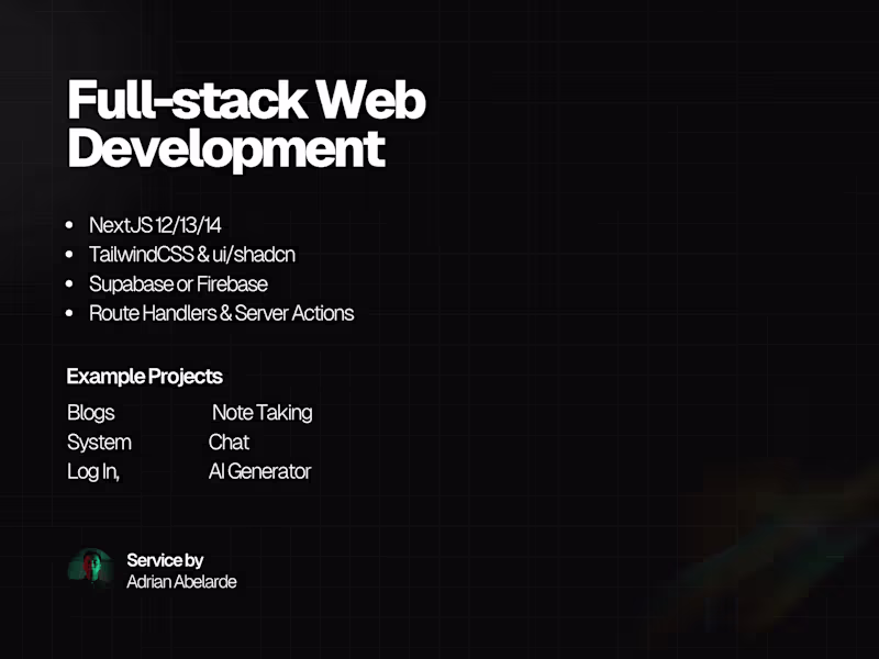 Cover image for Full-stack Development (NextJS + TailwindCSS + Supabase + Figma)