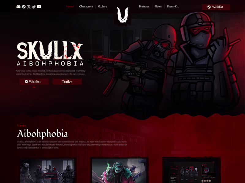 Cover image for SkullX: Aibohobia Game - Website Design
