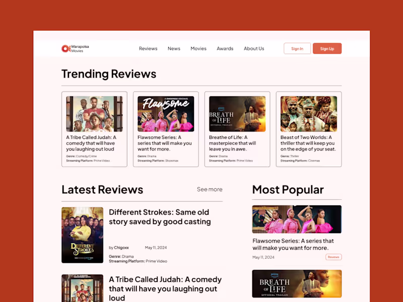 Cover image for Marapolsa Movies Website Design and UX