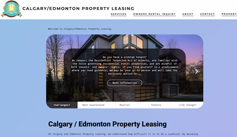 Cover image for Calgary/Edmonton Property Leasing website