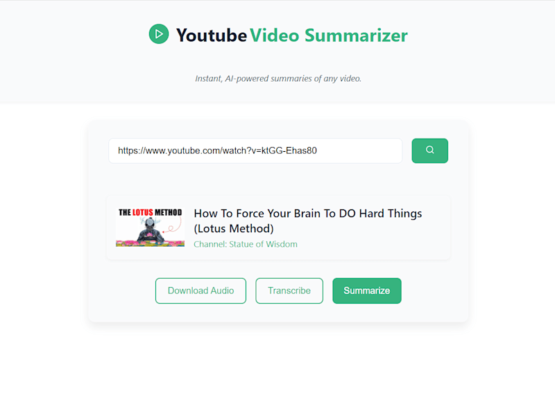 Cover image for YouTube Video Summarizer