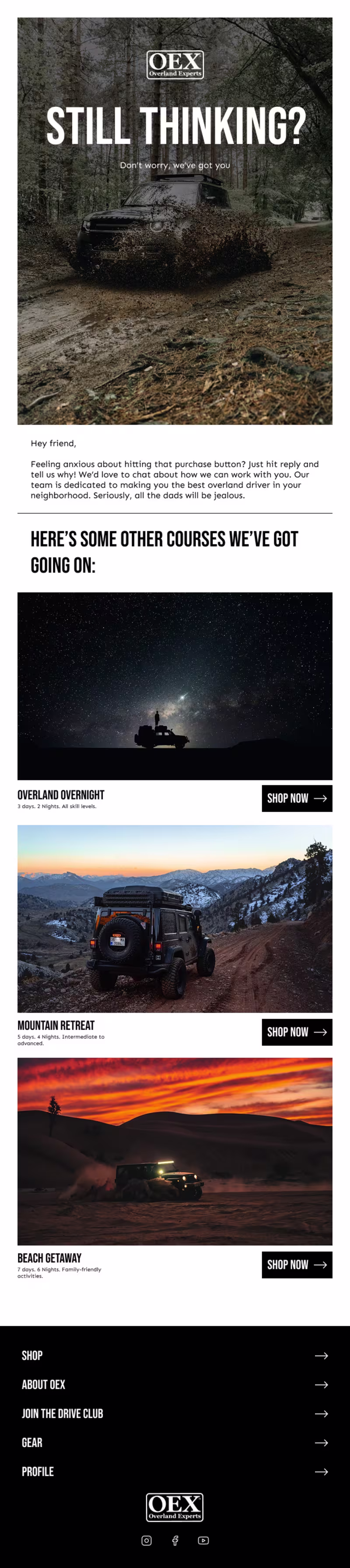 Cover image for Abandoned cart email design for an overland/offroad training...