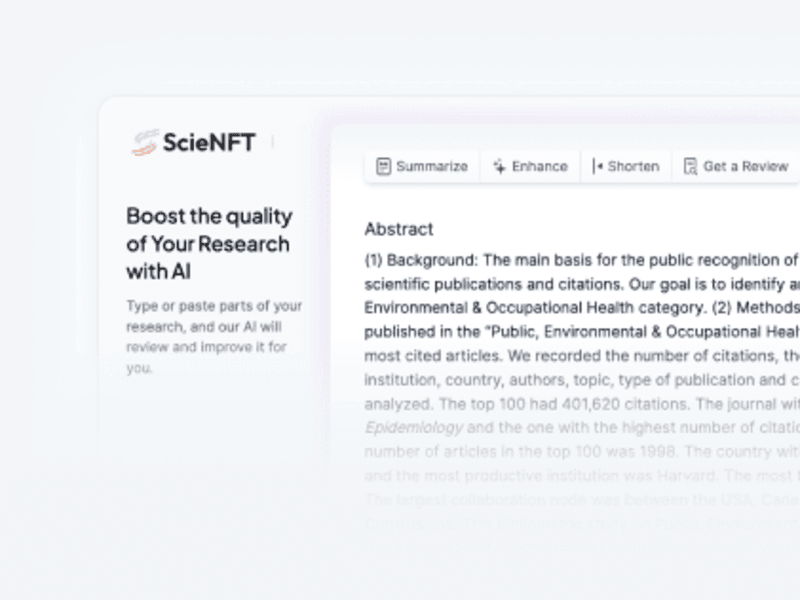 Cover image for ScieNFT AI • AI-backed research tool 