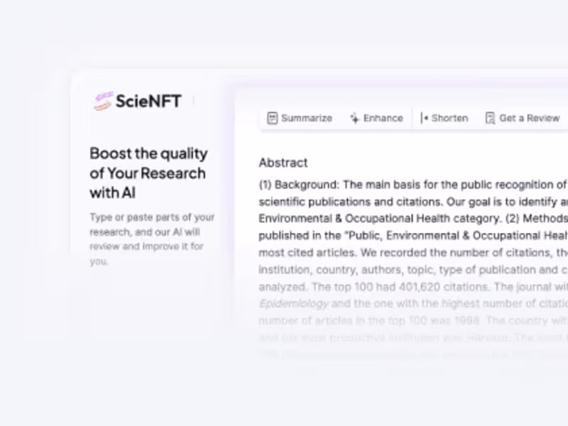 Cover image for ScieNFT AI • AI-backed research tool 