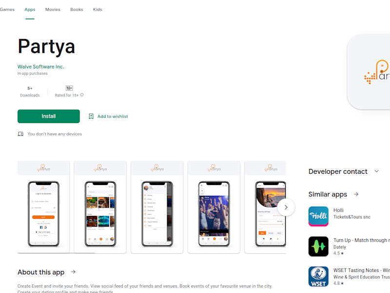 Cover image for Partya (combo of Instagram + Book my show + Tinder)