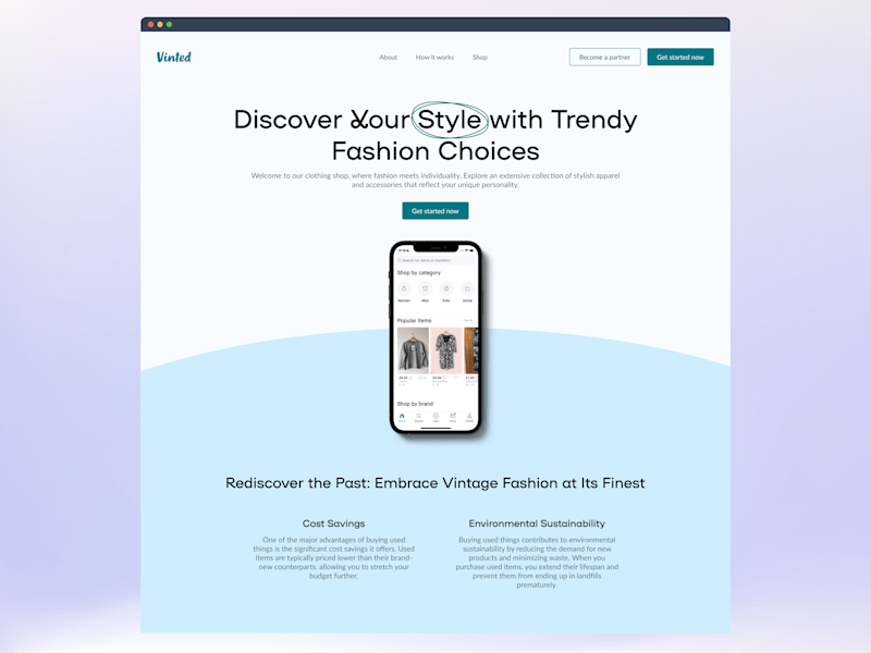 Cover image for Landing page for Vinted 