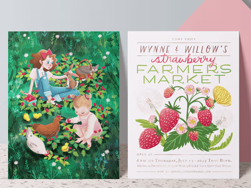 Cover image for Kids Party Invitation: Picking Strawberries