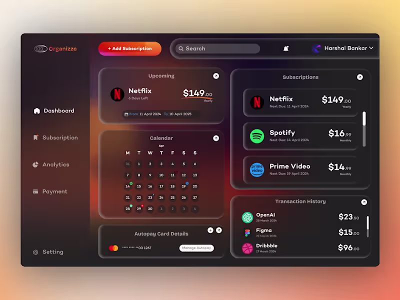 Cover image for Subscription Management SAAS Design