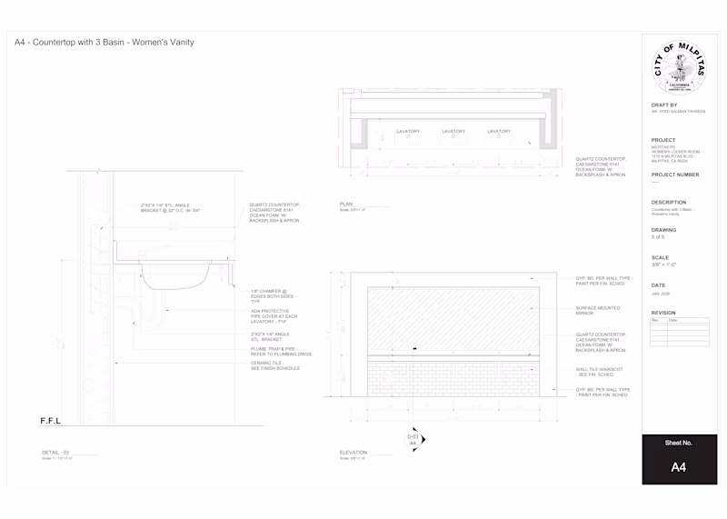 Cover image for Countertop shop drawing package submitted. Precise detailing...