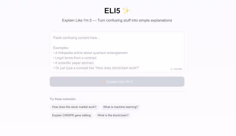 Cover image for 🚀 Showcase project 🚀 : ELI5: Explains complex topics in an...