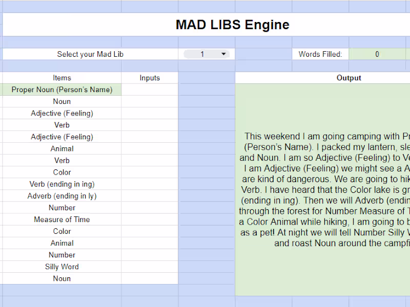 Cover image for Mad Lib Game Template
